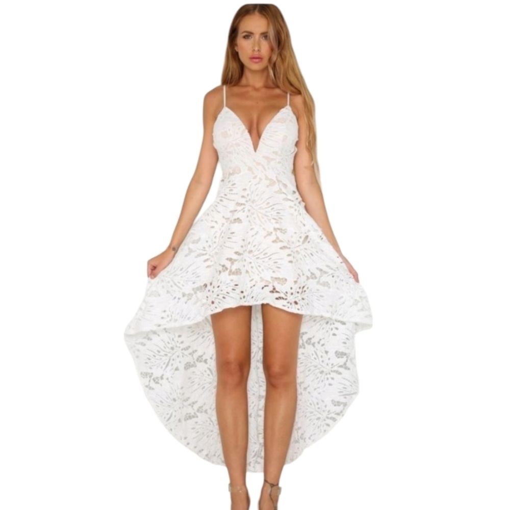 Hello Molly Sunset Dance White Lace High Low Maxi Dress Size 10 NWT - Picture 16 of 16